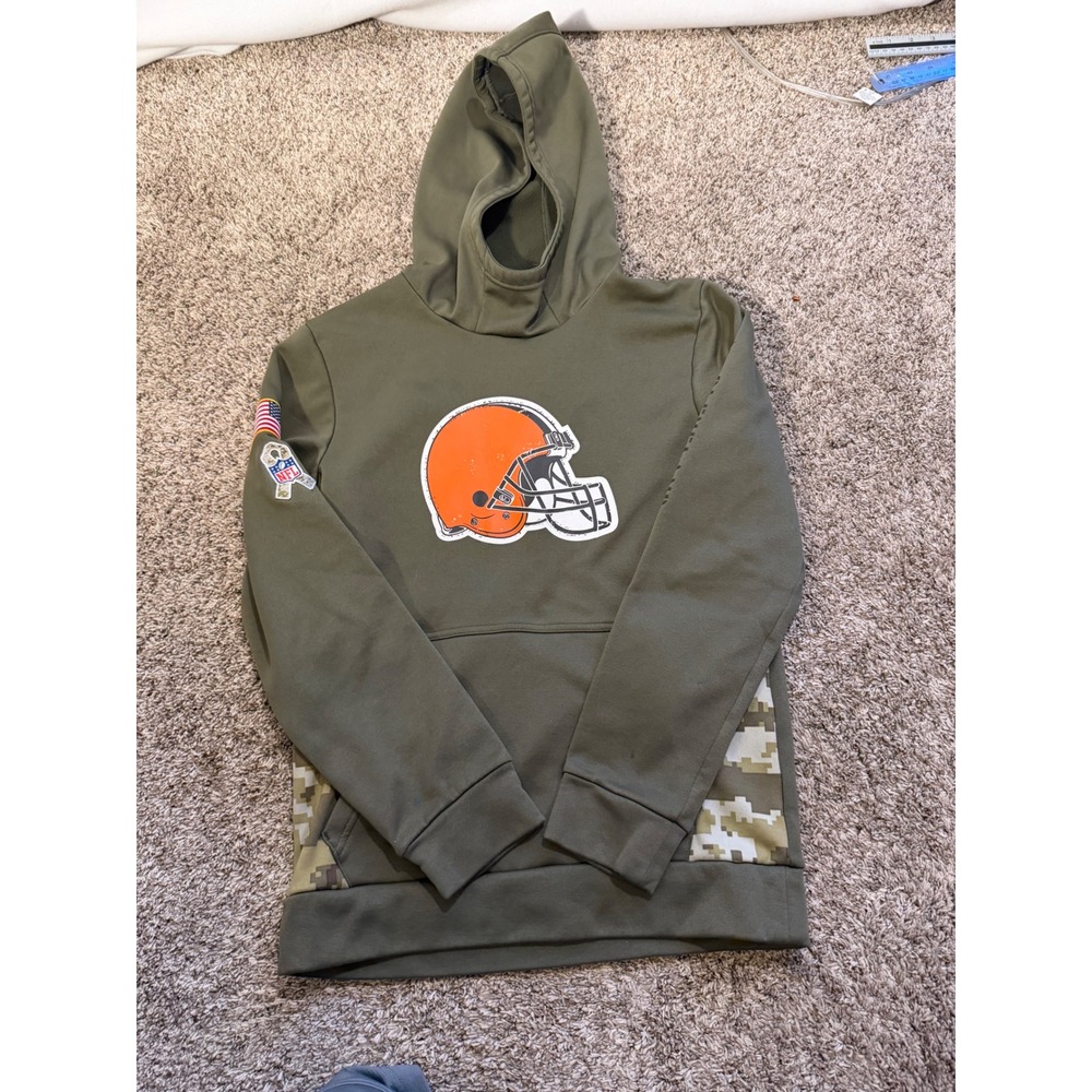 Nike Cleveland Browns Salute to Service Olive Green Hoodie Therma-FIT Medium